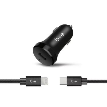 Blu Element Car Charger 20W USB-C PD with 4ft USB-C to Lightning Cable (Black)