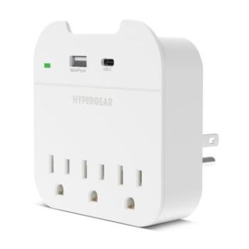 Prolongateur à cinq prises multiples d'HyperGear avec ports USB-C et USB (Blanc)