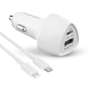 HyperGear SpeedBoost 25W USB-C PD + 12W USB rapide chargeur de voiture CLA w / PPS 4ft Lightning Cable (blanc)